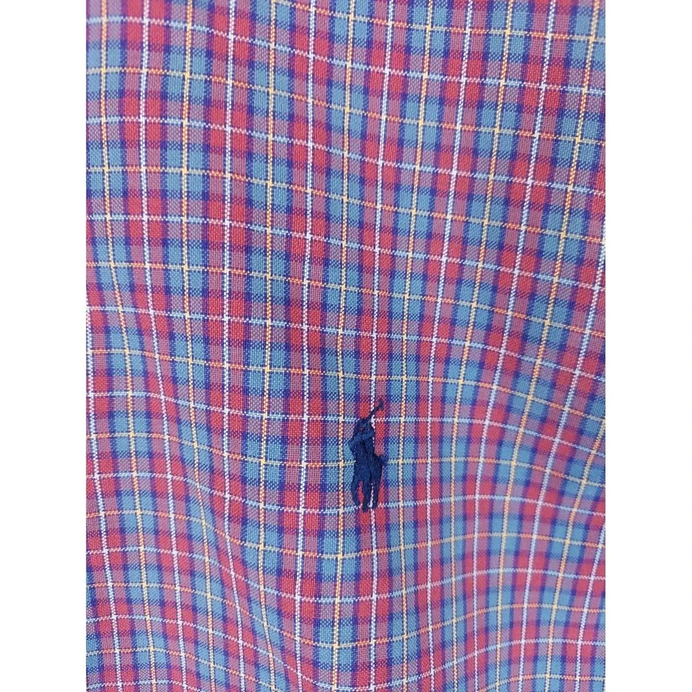 Polo Ralph Lauren Mens Medium Blue‎ Red Gingham Plaid Check Shirt Cotton